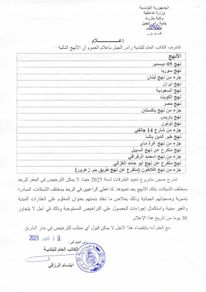 اعلان للعموم حول الانهج التي تندرج ضمن مشروع تعبيد الطرقات لسنة 2025