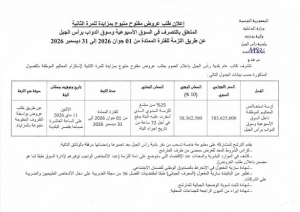اعلان طلب عروض مفتوح متبوع لمزايدة للمرة الثانية في السوق الاسبوعية وسوق الدواب